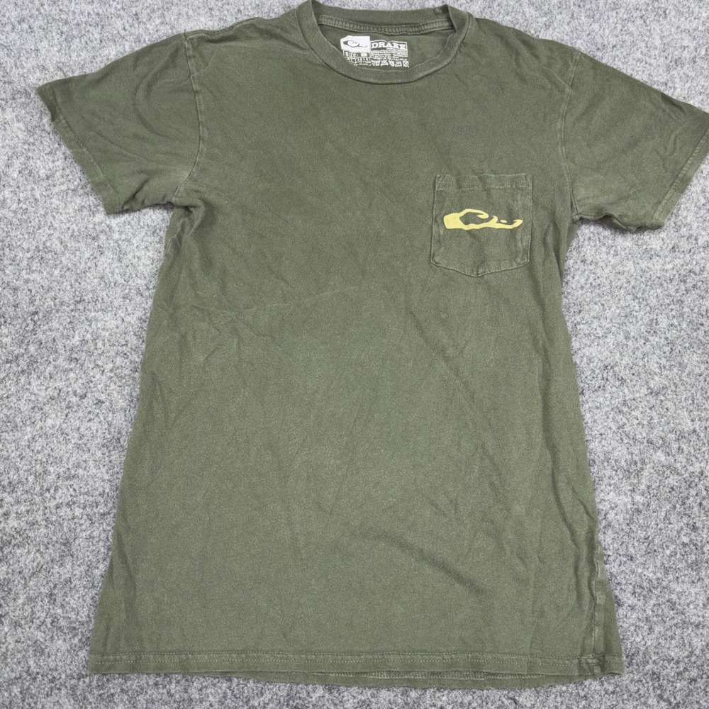 Drake Waterfowl T Shirt Mens Small Green Duck & Cover Hunting Delta Pocket Tee